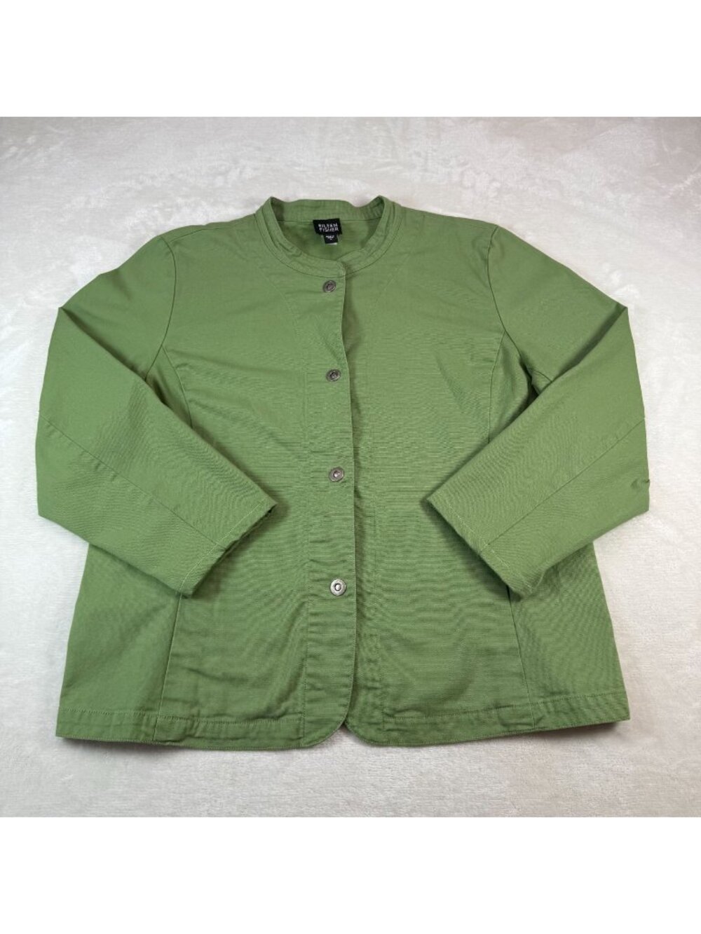 Eileen Fisher Sage Green Jacket Button Front Womens L Casual Stand Collar